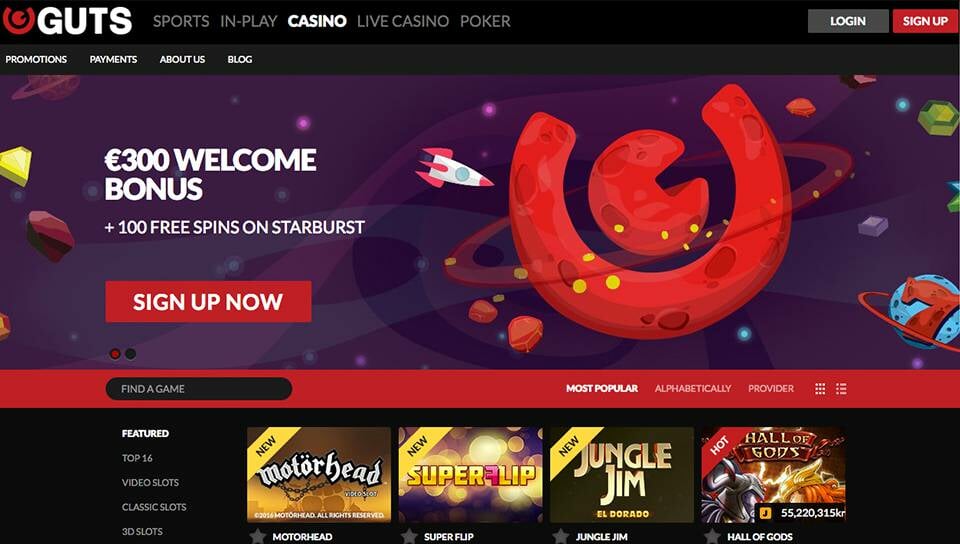 Official website of the Guts online casino