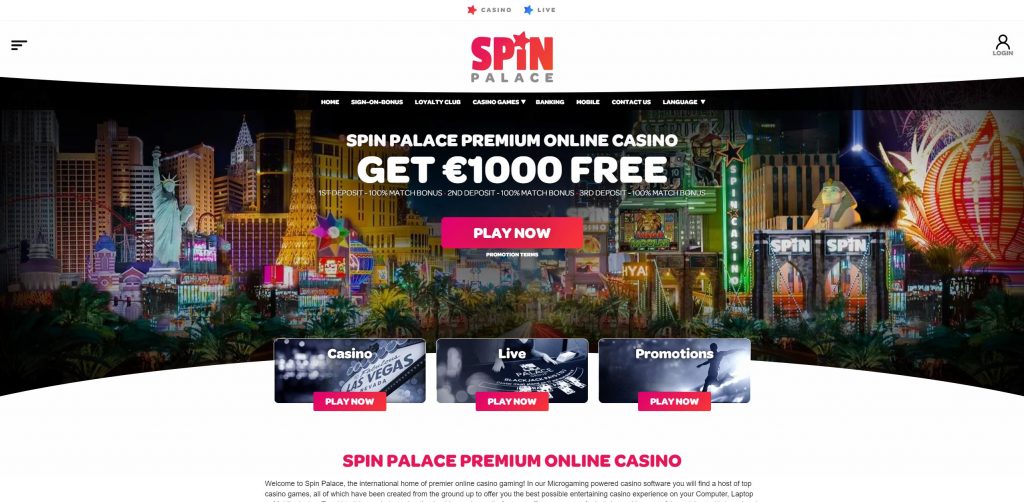 Sito web ufficiale di Spin Palace